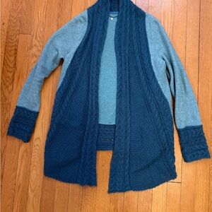 Women's Blue and Gray Open Front Sweater